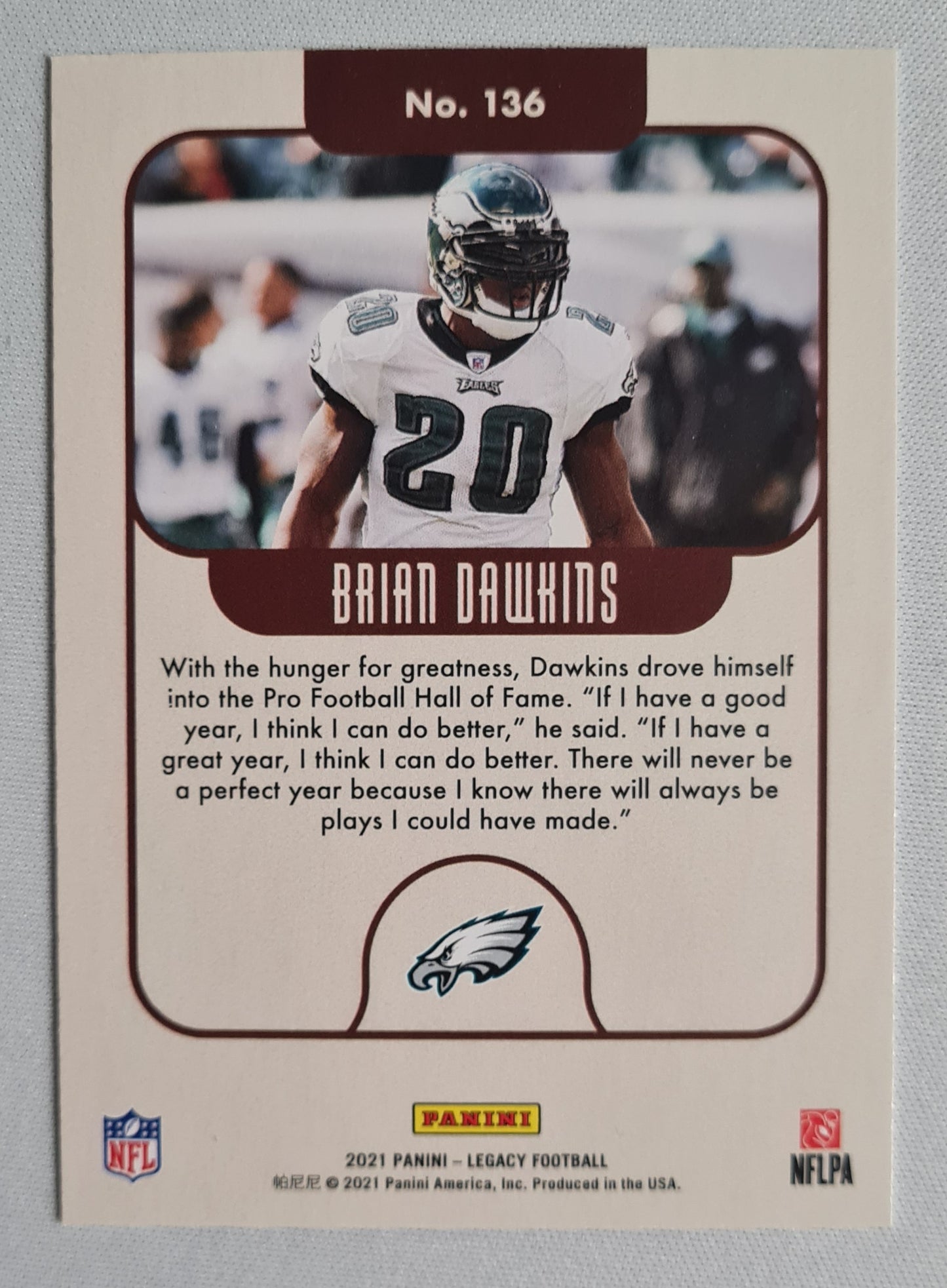 Brian Dawkins - 2021 Panini Legacy Football Legends Card #136 Philadelphia Eagles