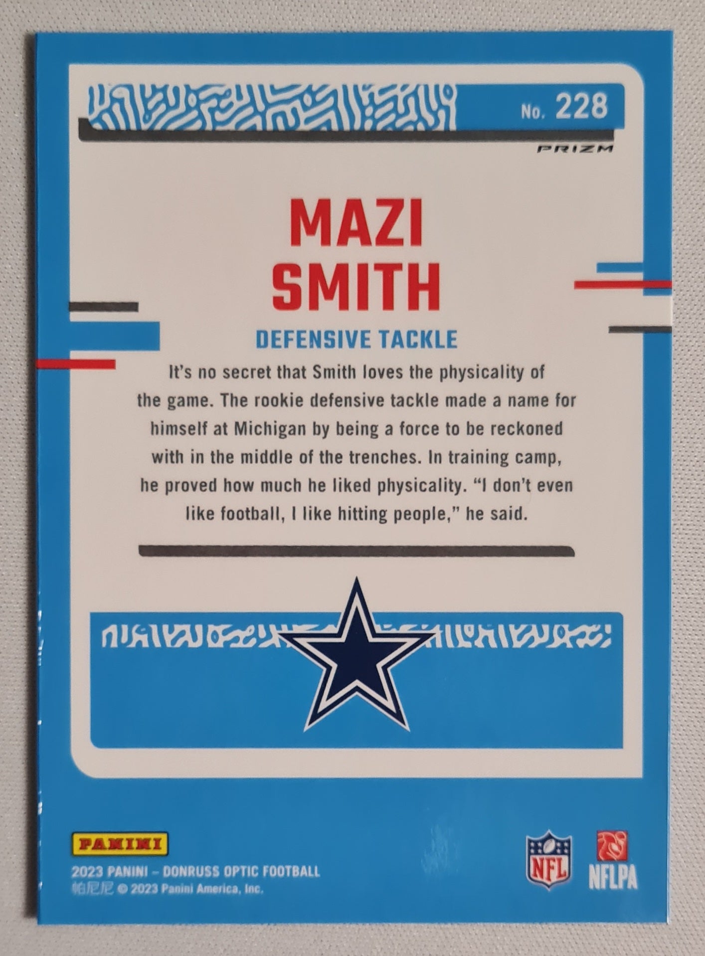 Mazi Smith - 2023 Donruss Optic Rated Rookie Blue Hyper #228 - Dallas Cowboys