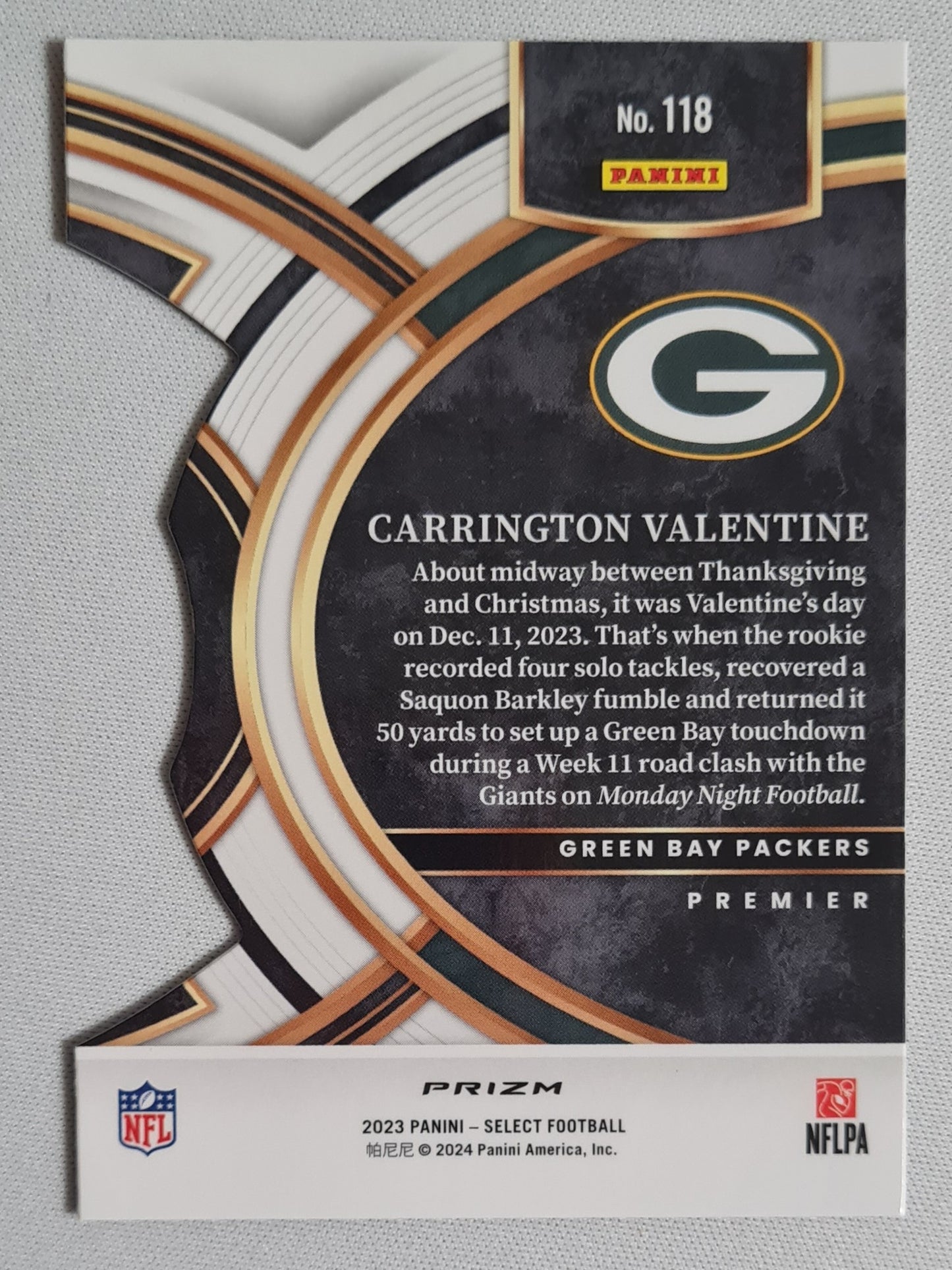 Carrington Valentine - 2023 Panini Select Red & Blue Premier Level Die Cut #118 Green Bay Packers