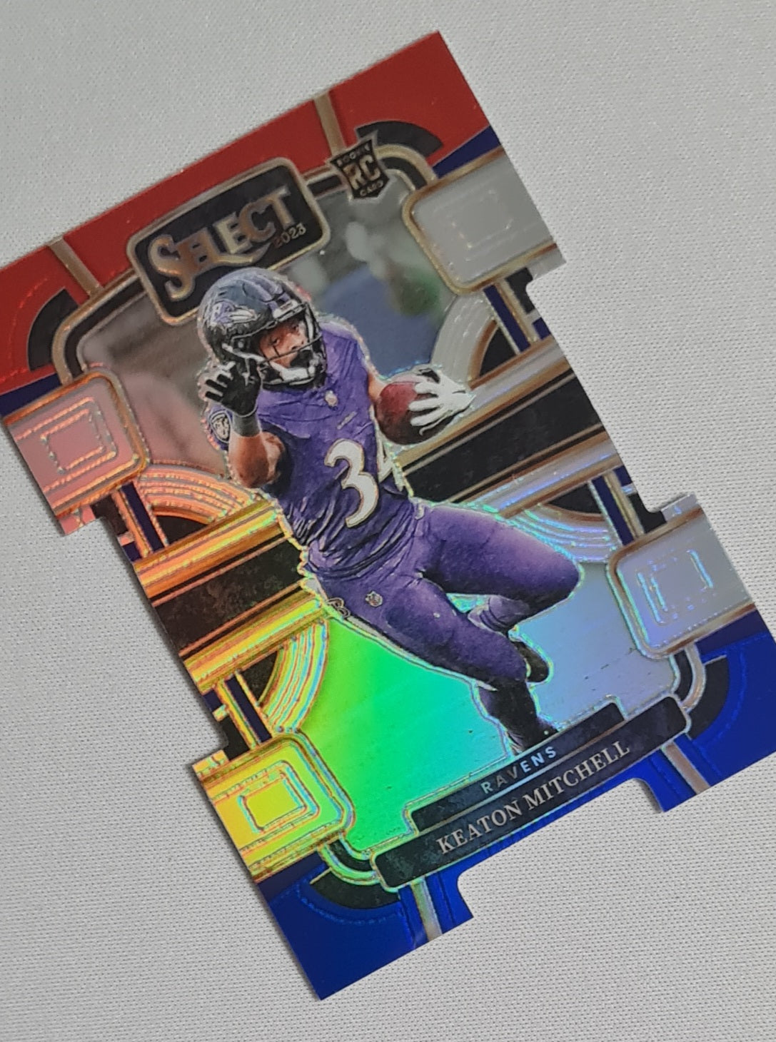 Keaton Mitchell - 2023 Panini Select Red & Blue Concourse Die Cut #10 Baltimore Ravens