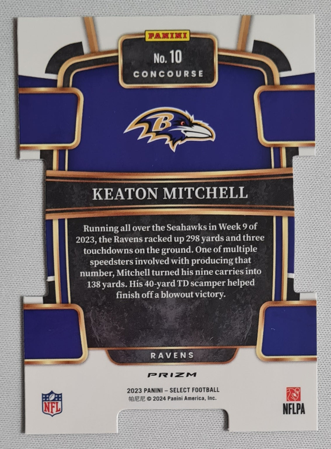 Keaton Mitchell - 2023 Panini Select Red & Blue Concourse Die Cut #10 Baltimore Ravens