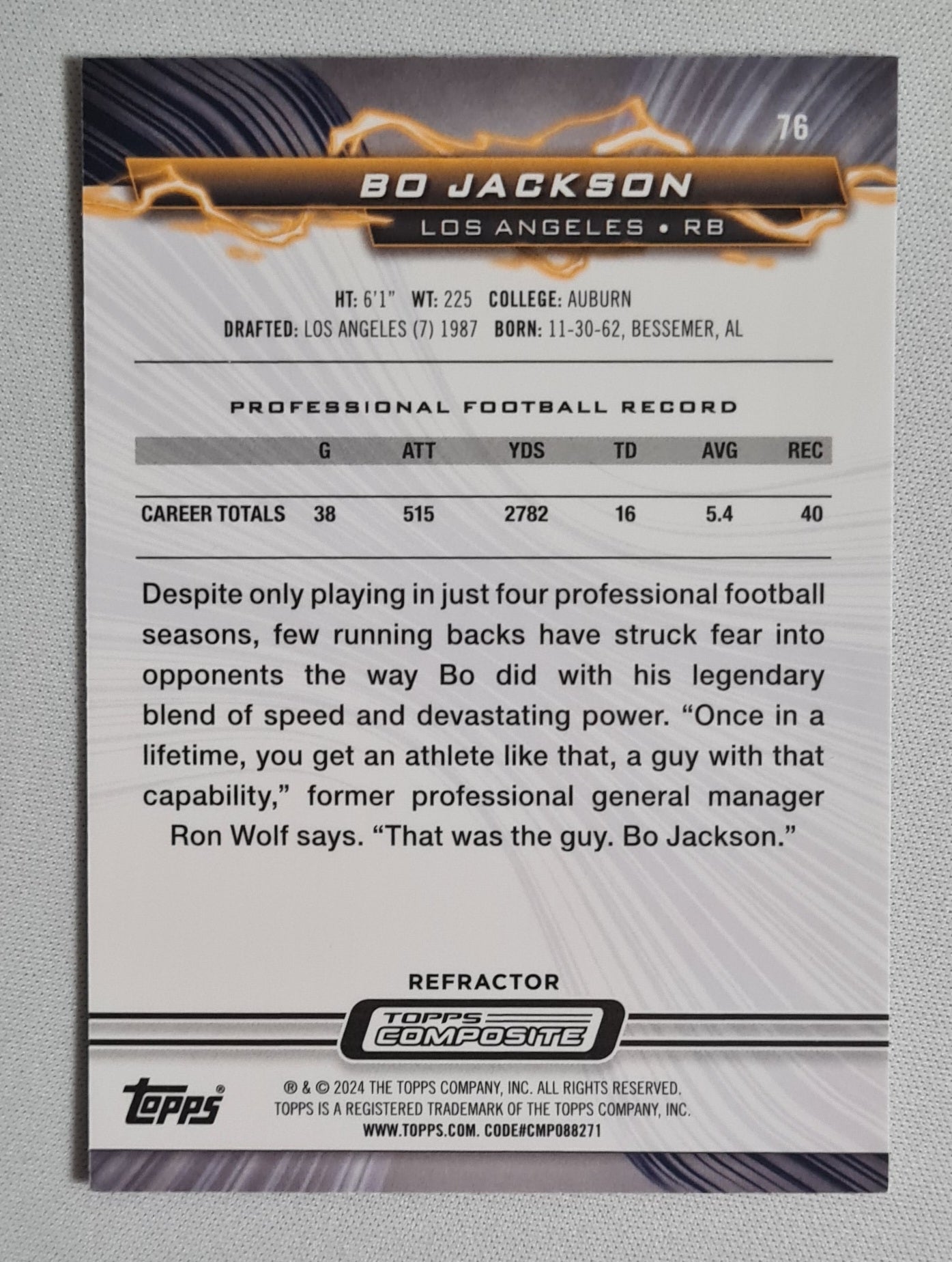 Bo Jackson - 2024 Topps Chrome Composite Resurgence Refractor #76 Los Angeles Raiders