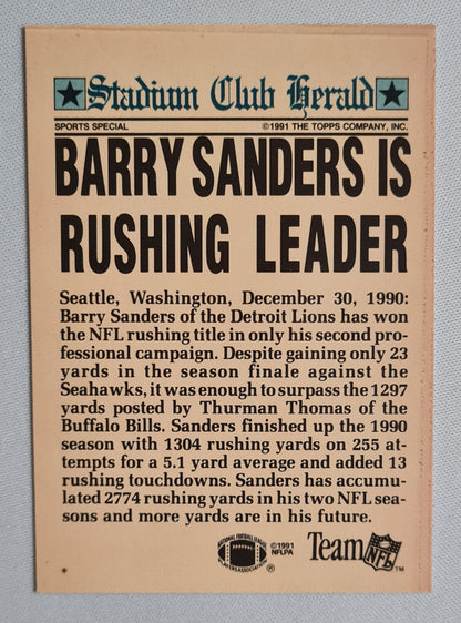 Barry Sanders - 1991 Topps Stadium Club Charter Member #NNO Detroit Lions