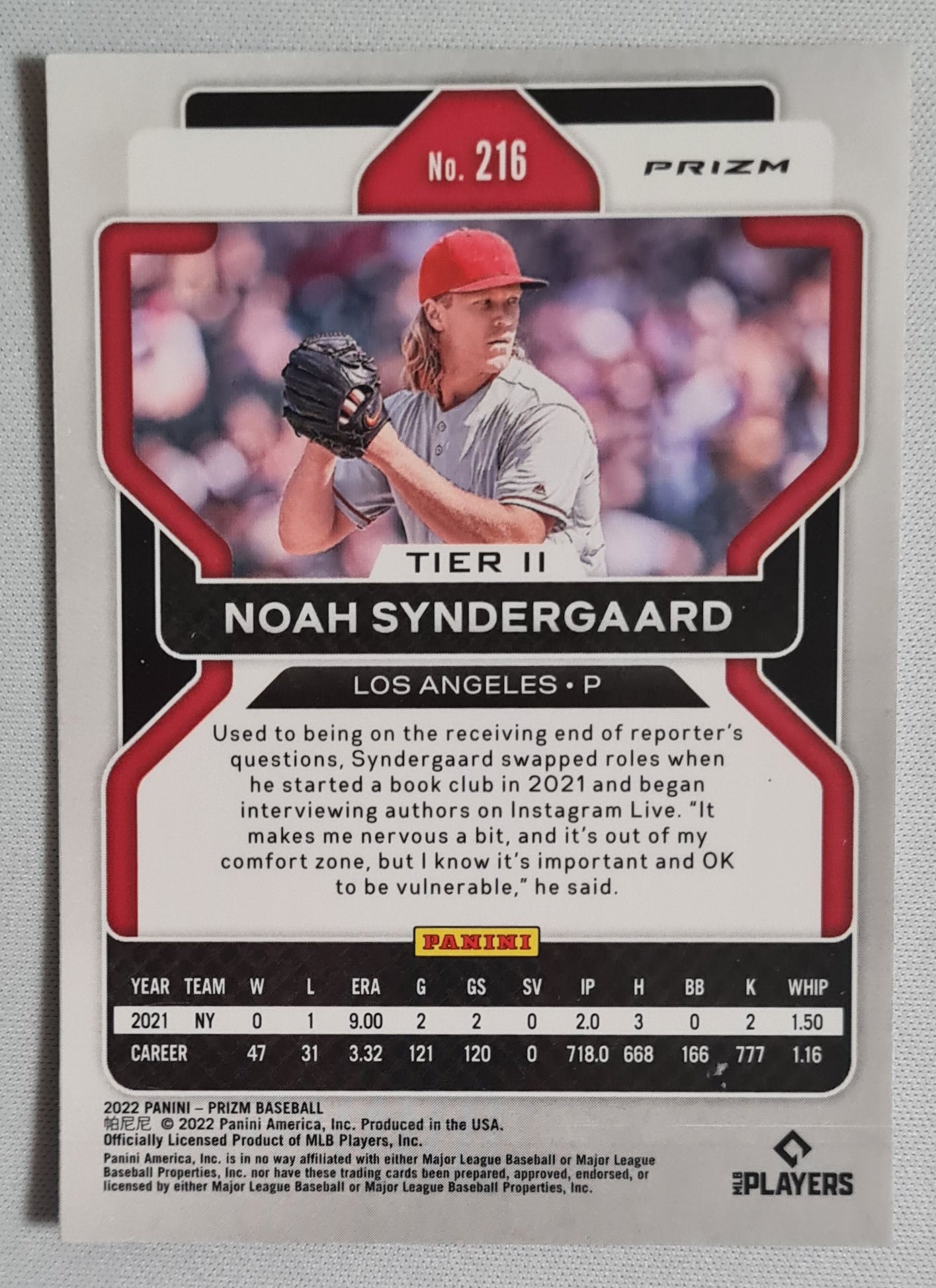 Noah Syndergaard - 2022 Panini Prizm Tier II Red White & Blue Prizm #216 Los Angeles Angels