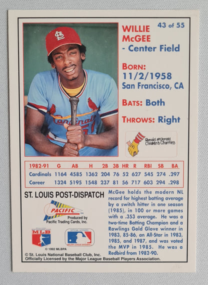 Willie McGee - 1992 Pacific McDonald's 100th Anniversary #43 St Louis Cardinals