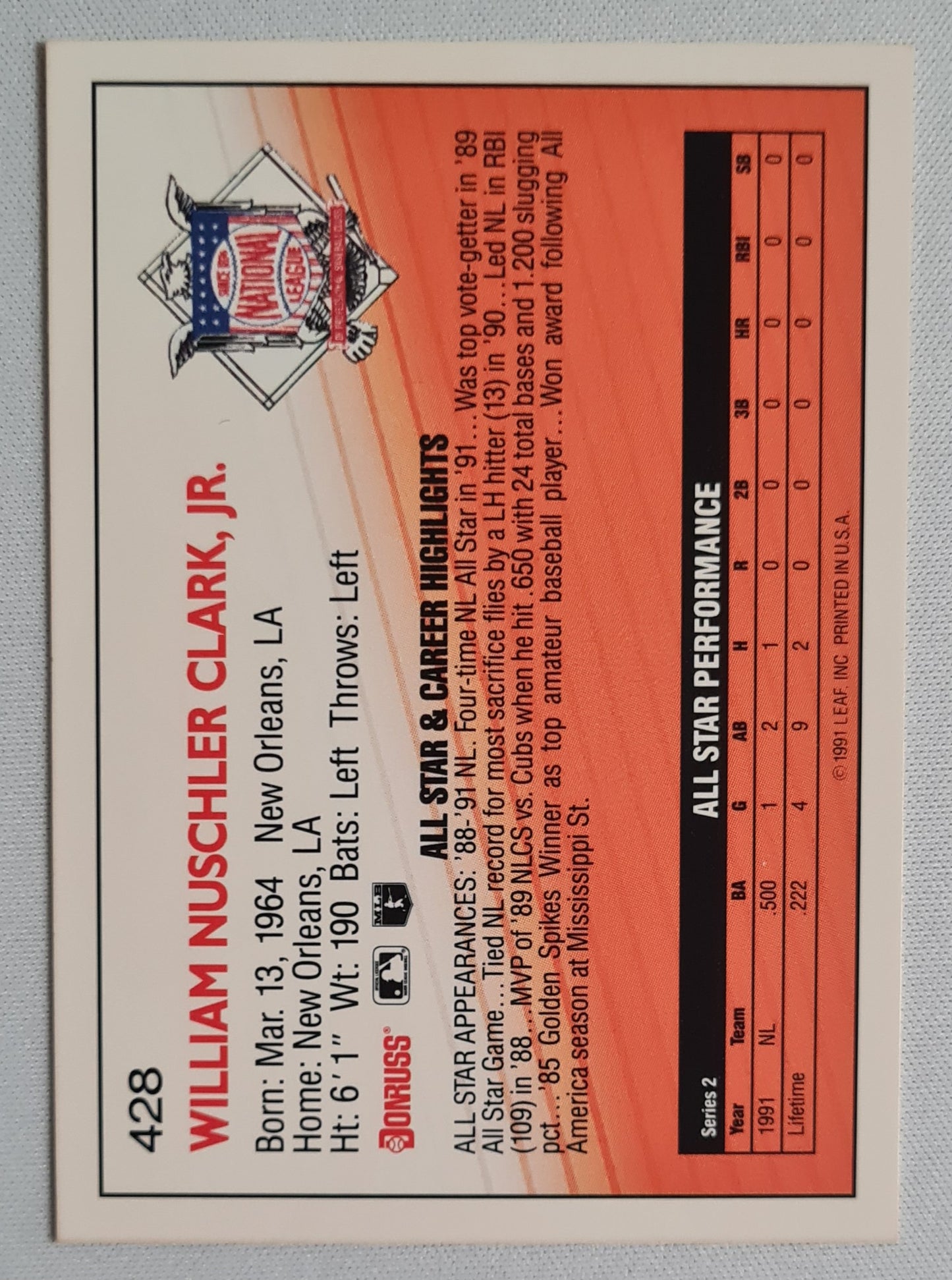 Will Clark - 1992 Donruss #428 San Francisco Giants