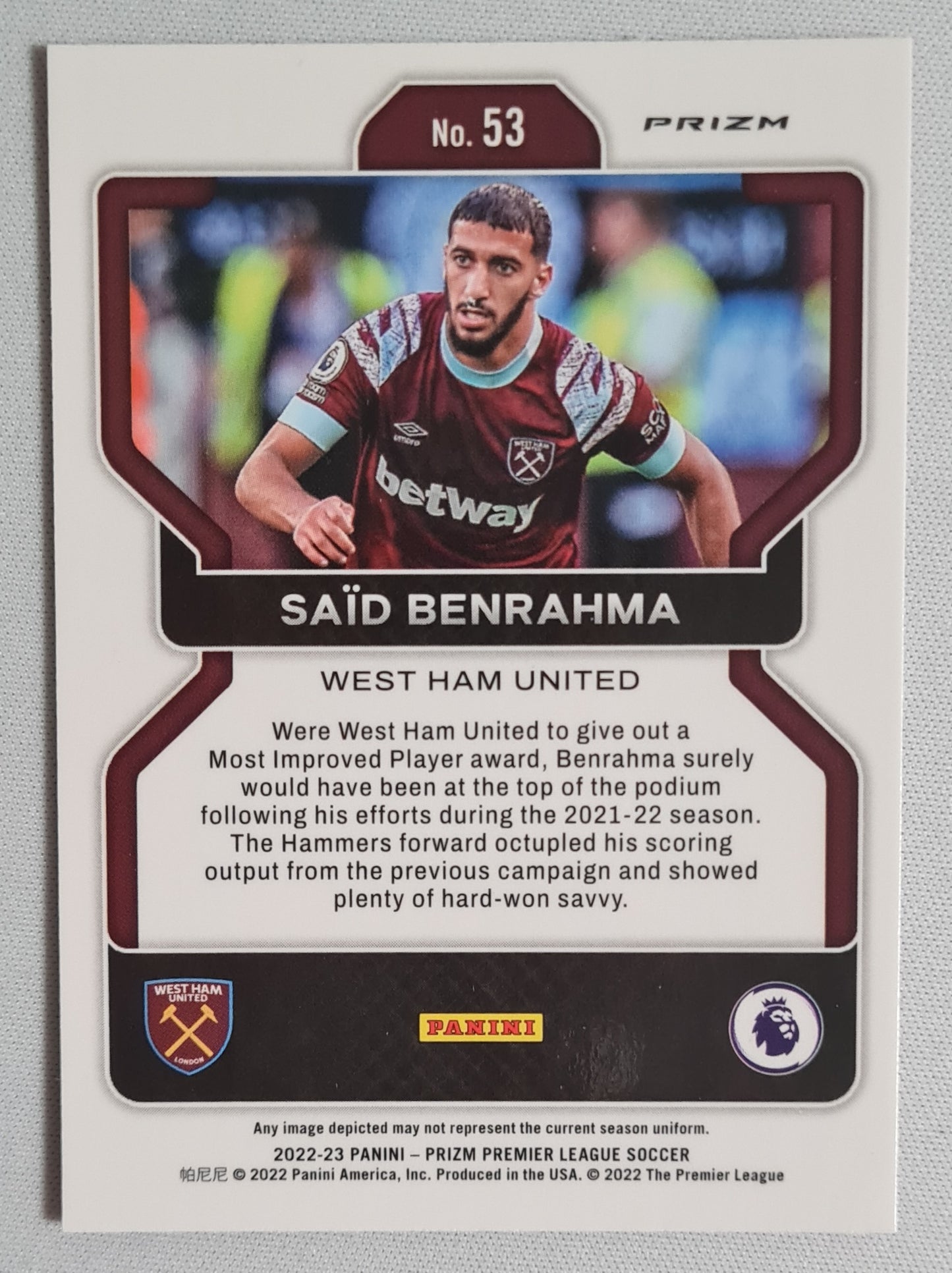 Said Benrahma - 2023/24 Panini Prizm Premier League Pink Mosaic Prizm #217 West Ham United