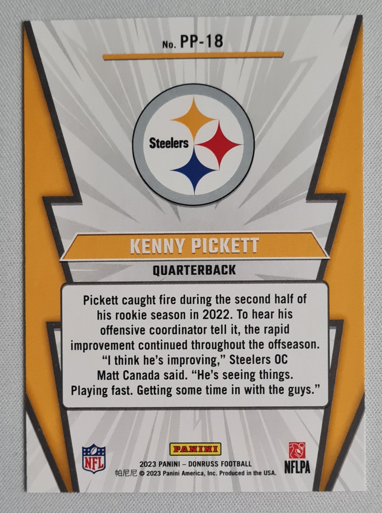 Kenny Pickett - 2023 Panini Donruss Football "Power Plus" NFL Steelers #PP-18