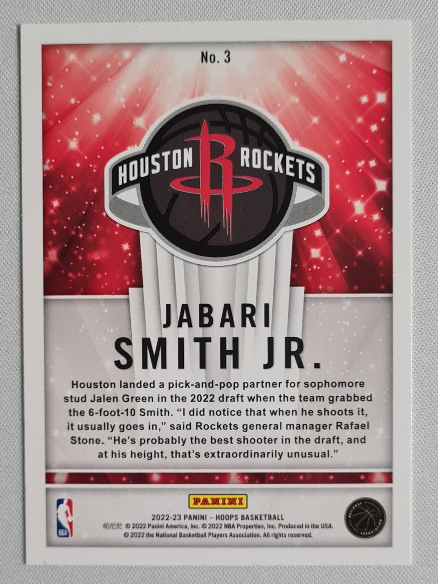 Jabari Smith Jr. - 2022/23 Panini NBA Hoops Basketball #3 "Now Playing" Houston Rockets