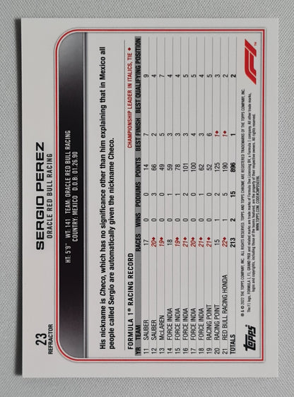 Sergio Perez - 2022 Topps Chrome Oracle Red Bull Refractor #23