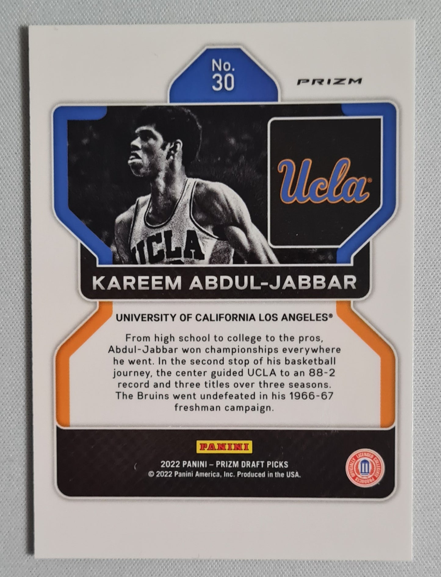 Kareem Abdul-Jabbar - 2023 Panini Prizm Draft Picks Basketball #30 White Sparkle HOF