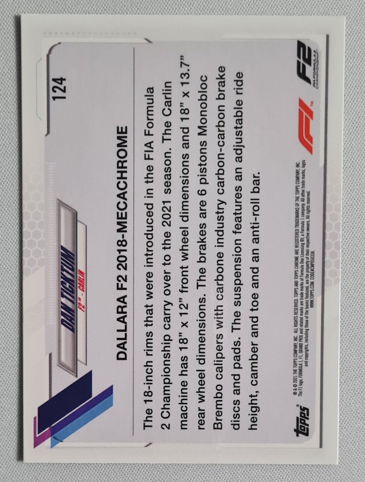 Dan Ticktum - 2021 Topps Chrome F2 Carlin Sapphire #124