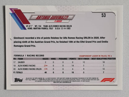 Antonio Giovinazzi - 2021 Topps Chrome Alfa Romeo Sapphire #53
