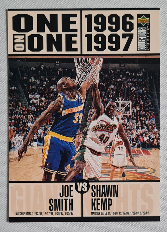 One on One Basketball Match-up - 1996 Upper Deck (featuring: Joe Smith vs Shawn Kemp) #358