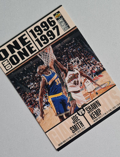 One on One Basketball Match-up - 1996 Upper Deck (featuring: Joe Smith vs Shawn Kemp) #358