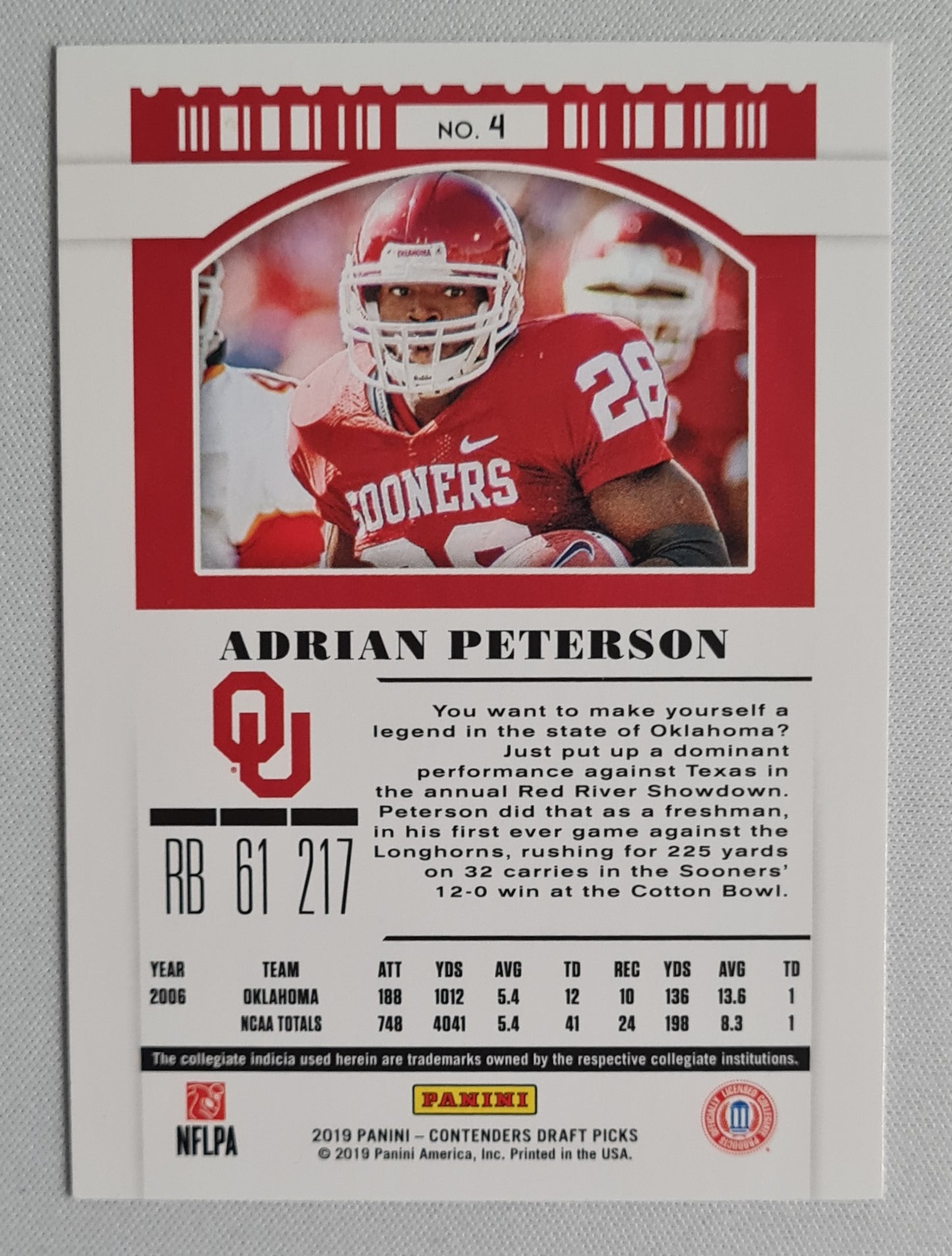 Adrian Peterson - 2019 Panini Contenders Draft Picks #4