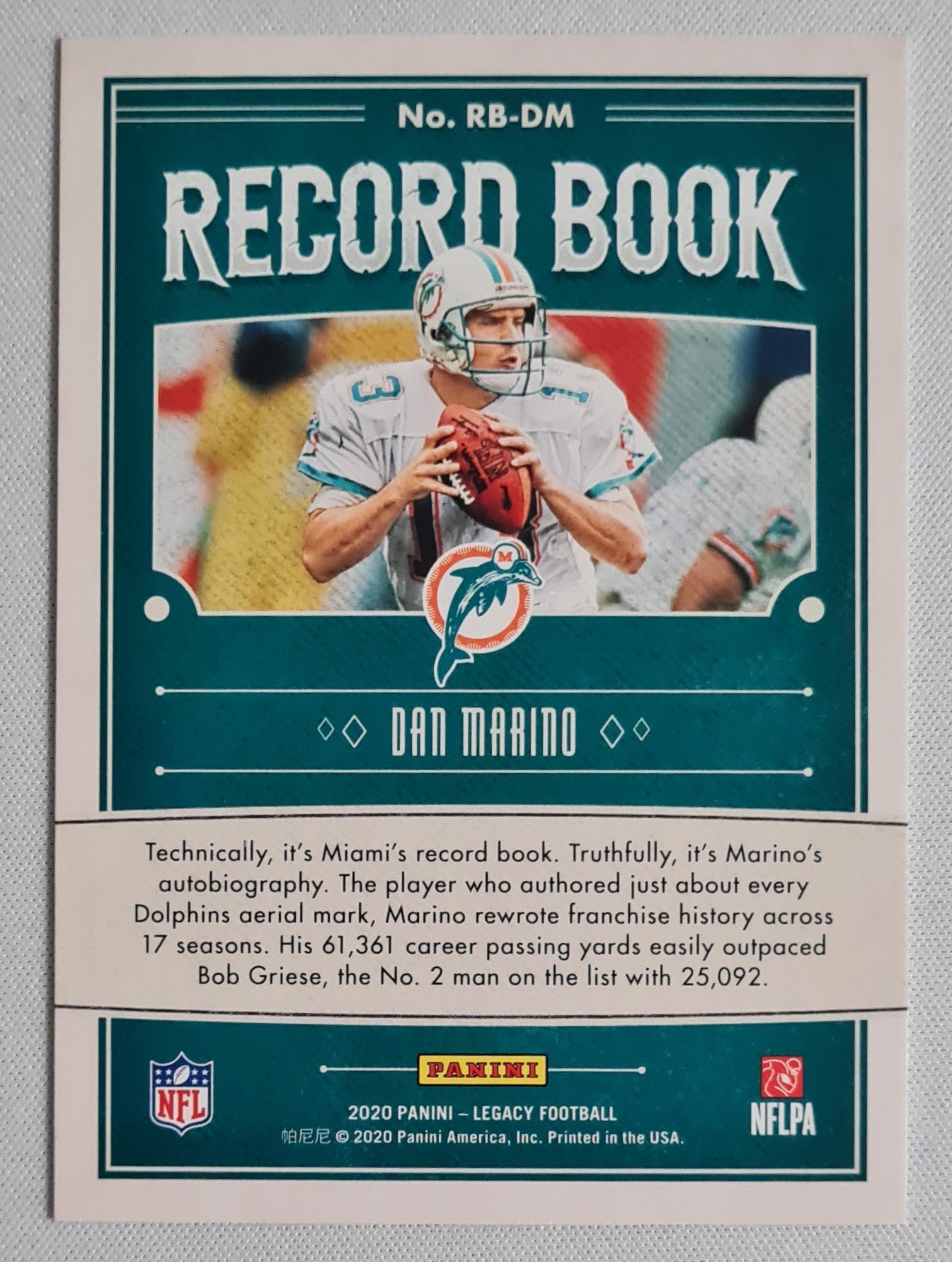 Dan Marino - 2020 Panini Legacy Record Book #RB-DM