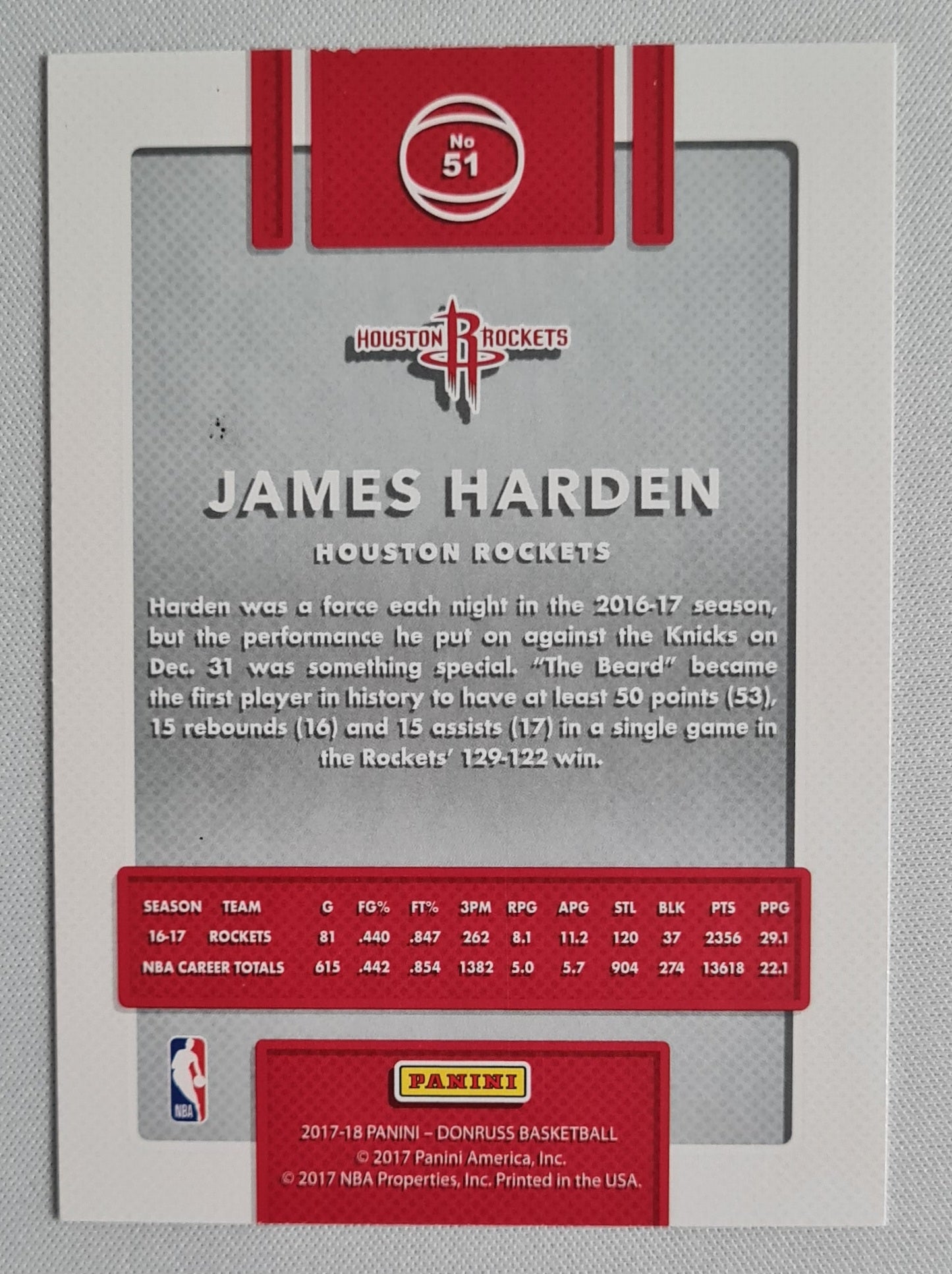 James Harden - 2017/18 Panini Donruss #51 Houston Rockets