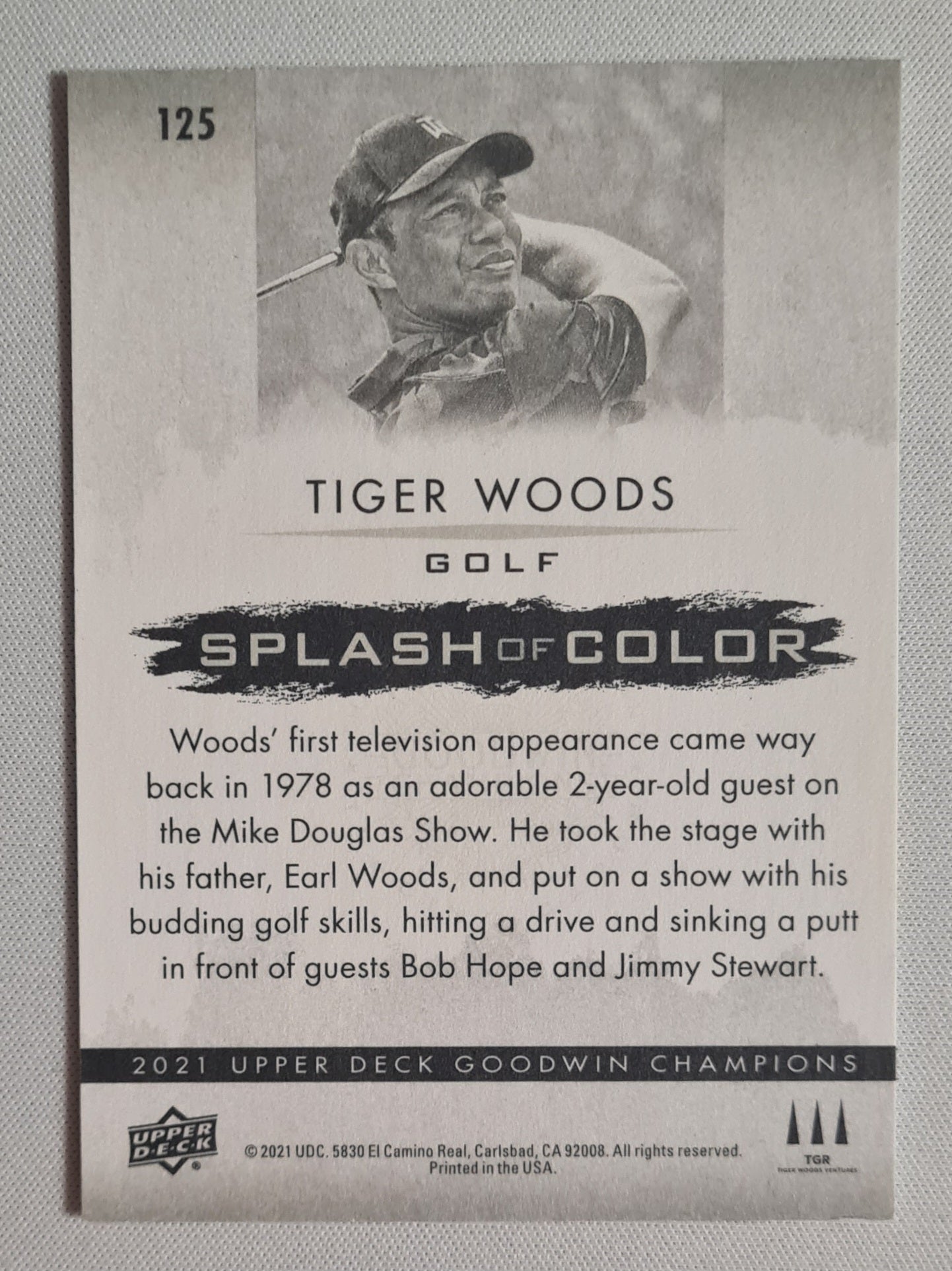 Tiger Woods - 2021 Upper Deck Goodwin Champions Golf #125 "Splash of Gold" Color Splash