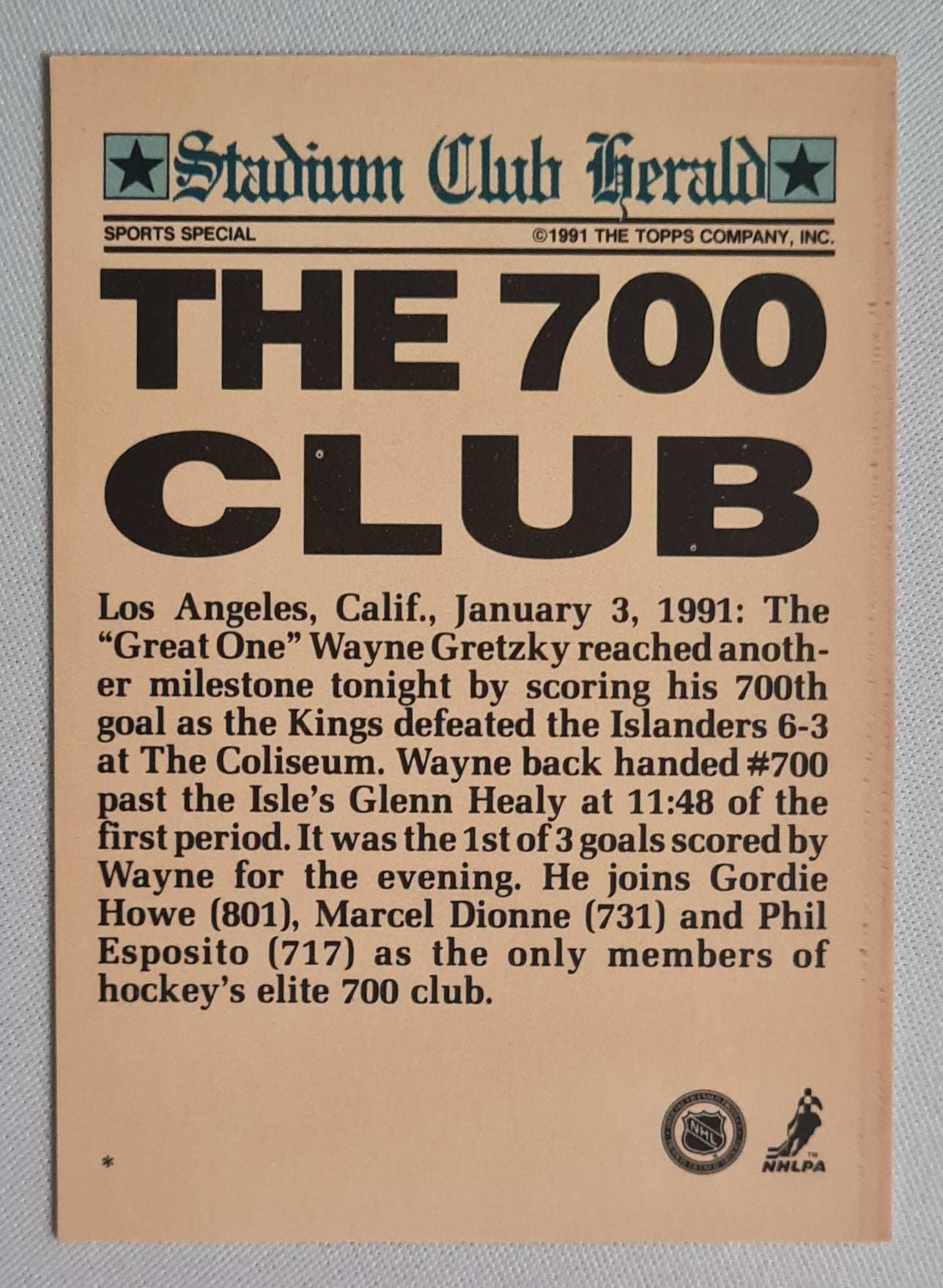 Wayne Gretzky - 1991 Topps Stadium Club Charter Member "The 700 Club"