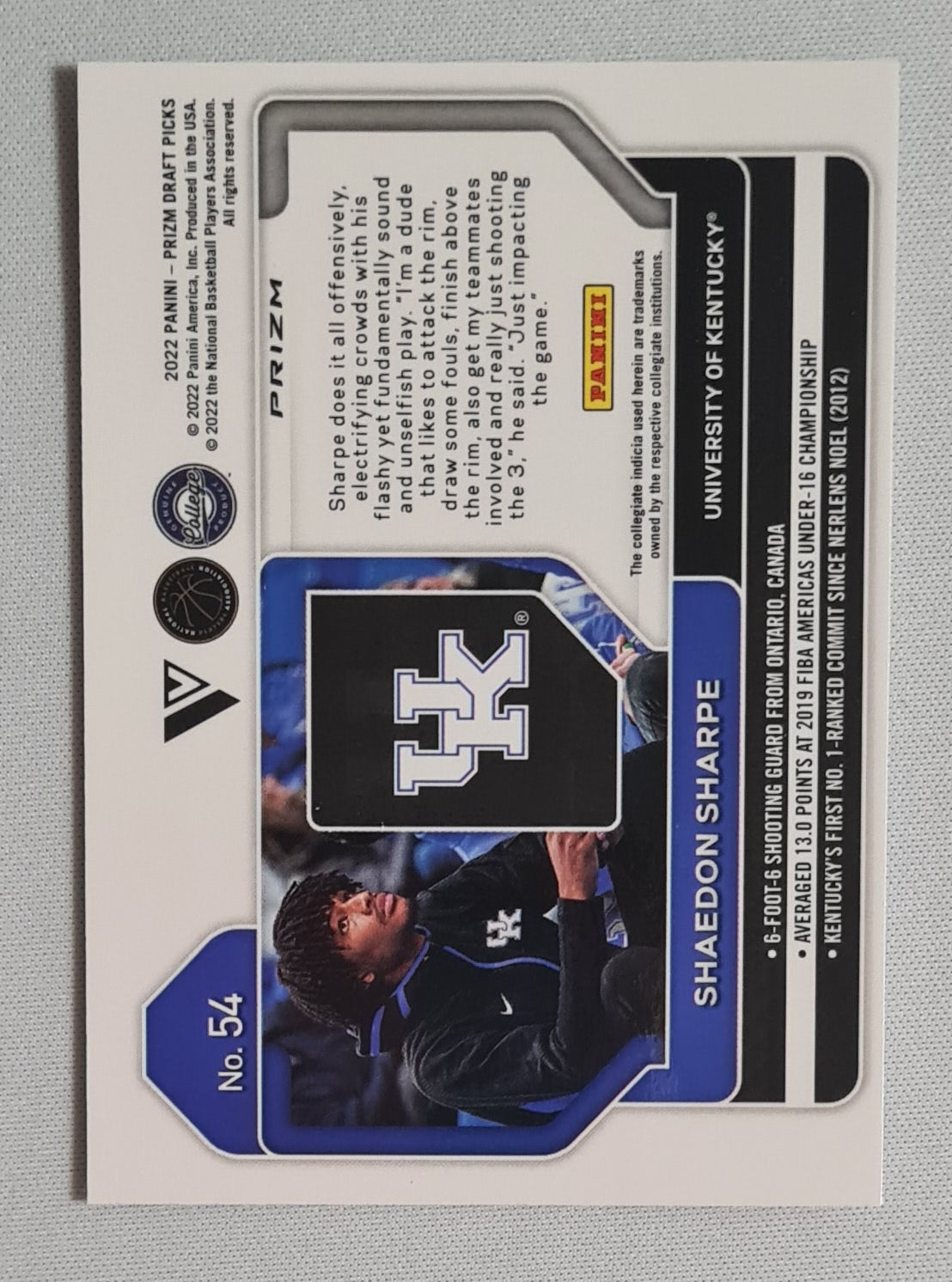 Shaedon Sharpe - 2022 Panini #54 Prizm Draft Picks Rookie Card