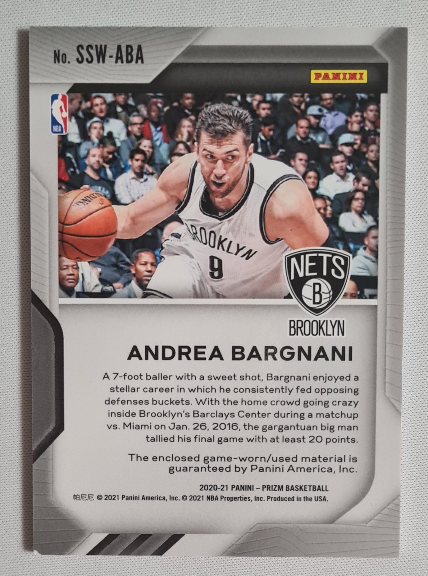Andrea Bargnani - 2021 Panini #SSW-ABA Prizm Patch