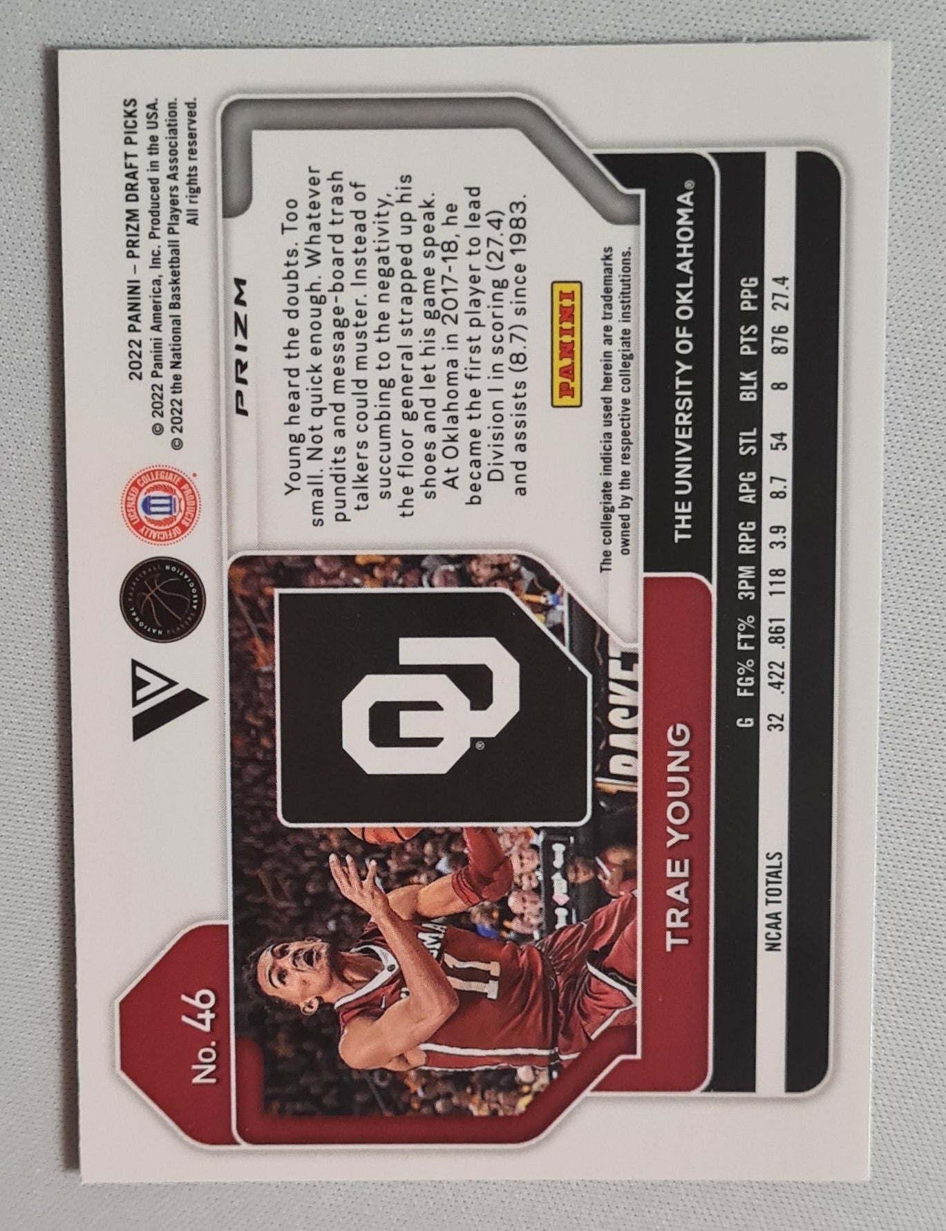 Trae Young - 2022 Panini #46 Draft Picks Blue Yellow Green Prizm