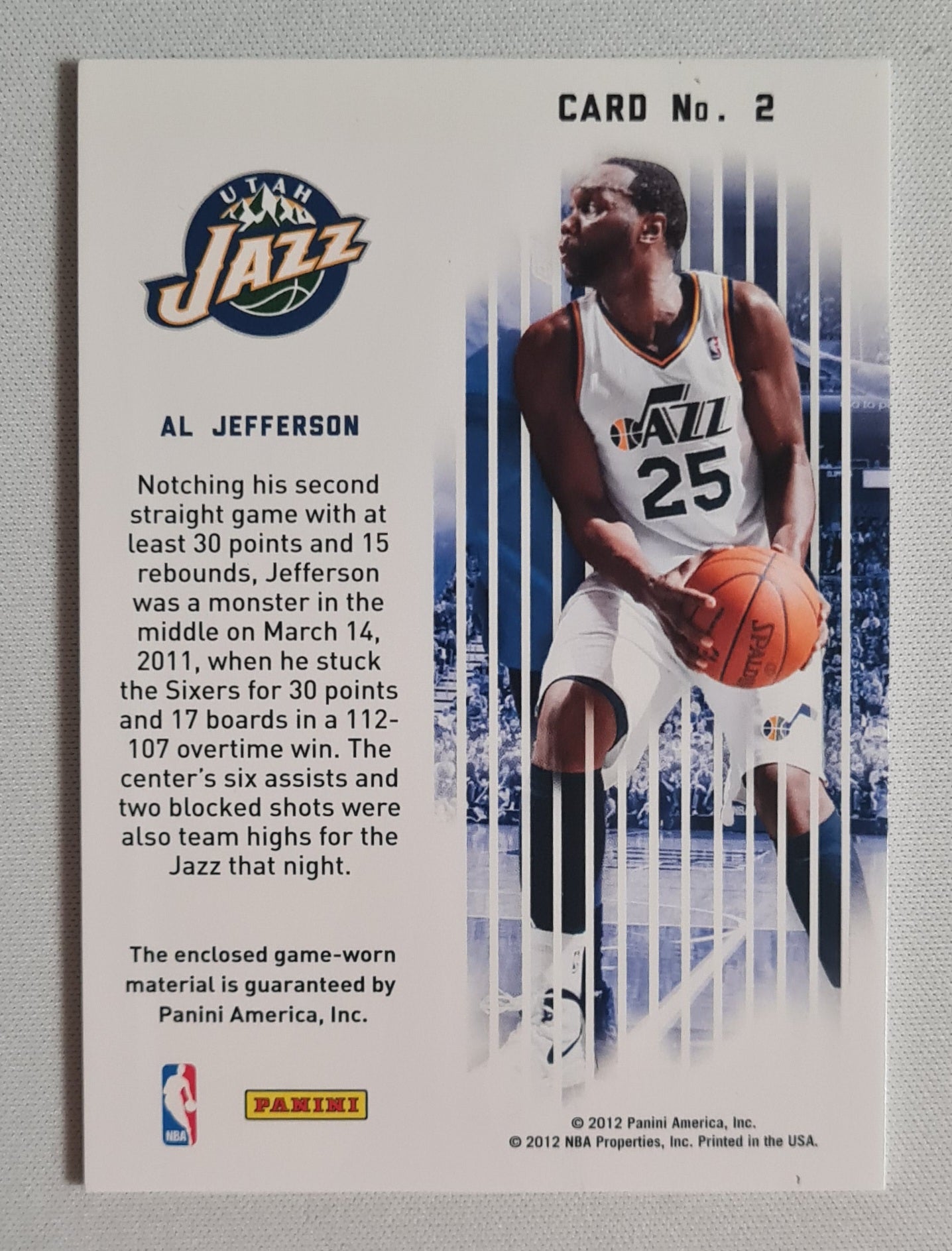 Al Jefferson - 2012 Panini #2 Past & Present Gamers Patch