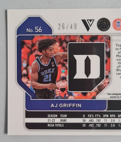 AJ Griffin - 2022 Panini Prizm Draft Picks Duke University #56 (RC) /49
