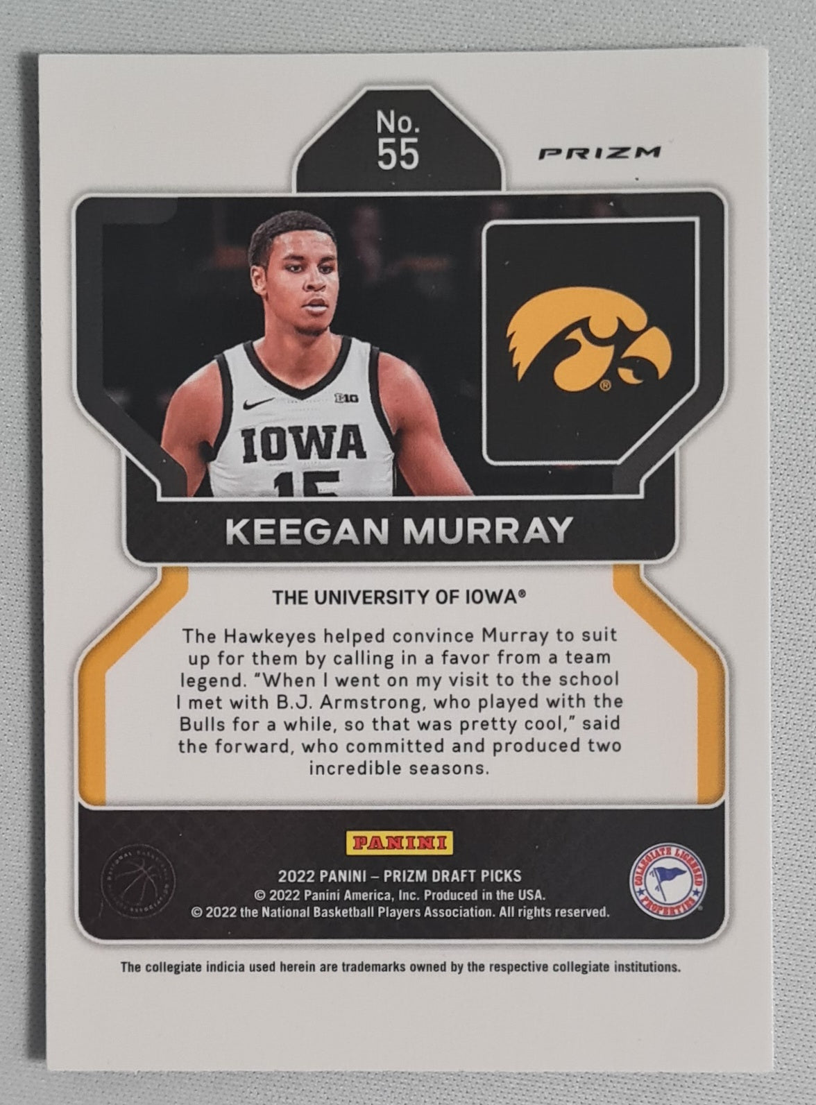 Keegan Murray - 2022 Panini Prizm Draft Picks University of Iowa #56 (RC)