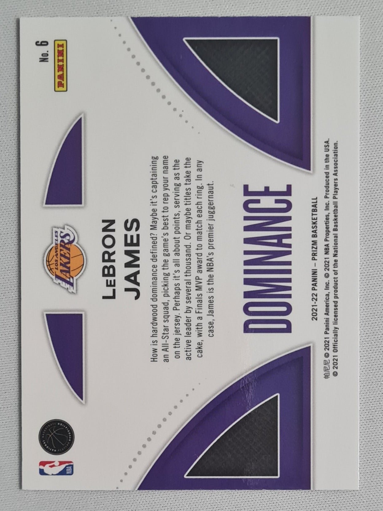 Lebron James - 2021 Panini Prizm Dominance Lakers #6