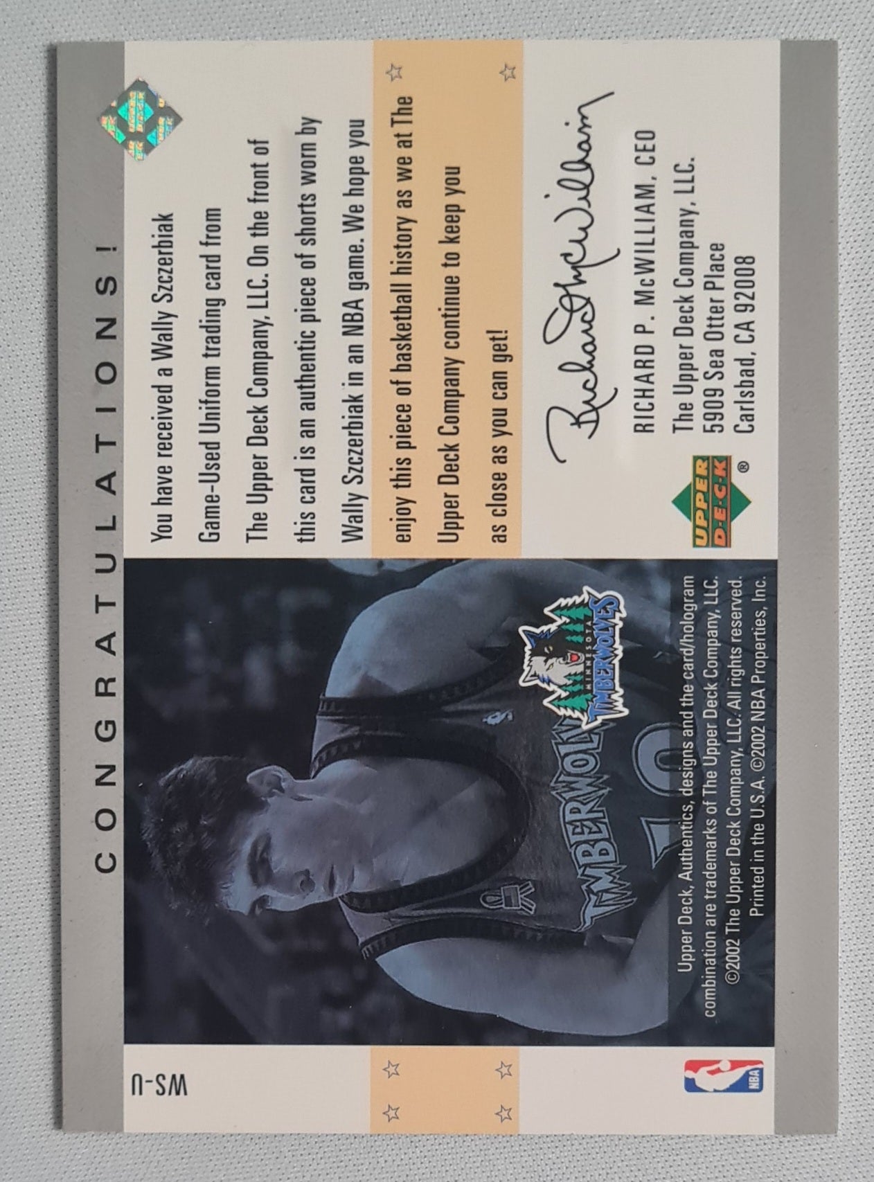 Wally Szczerbiak - 2002 Upper Deck Uniform Greatness Timberwolves #WS-U Patch