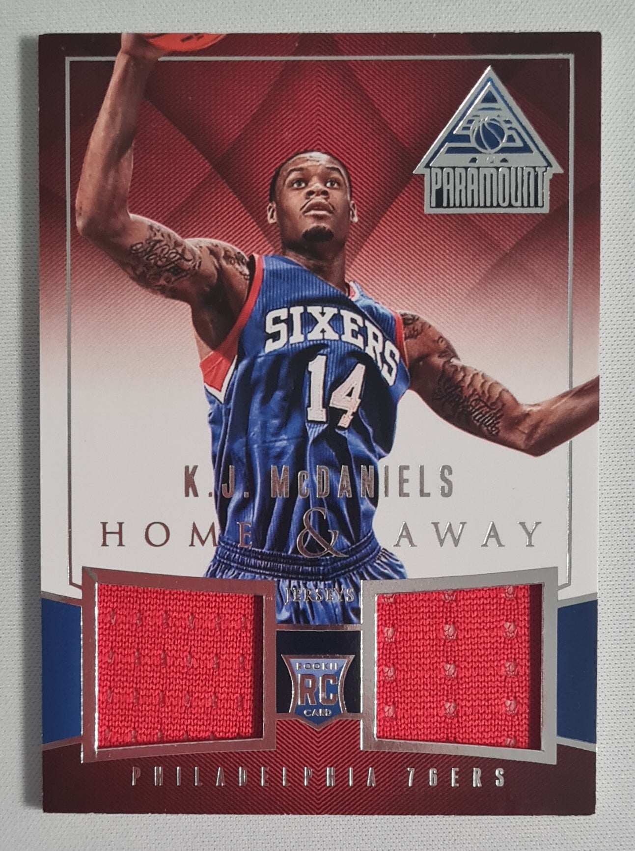 K.J. McDaniels - 2014 Panini Paramount Home & Away Jerseys 76ers #10 (RC) Patch /40