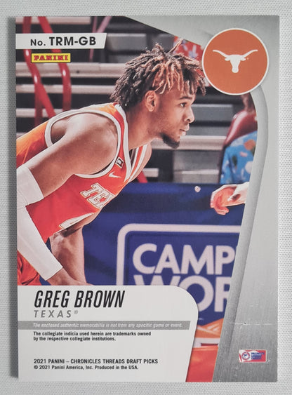 Greg Brown - 2021 Panini Thread Rookie Memorabilia Longhorns #TRM-GB Patch