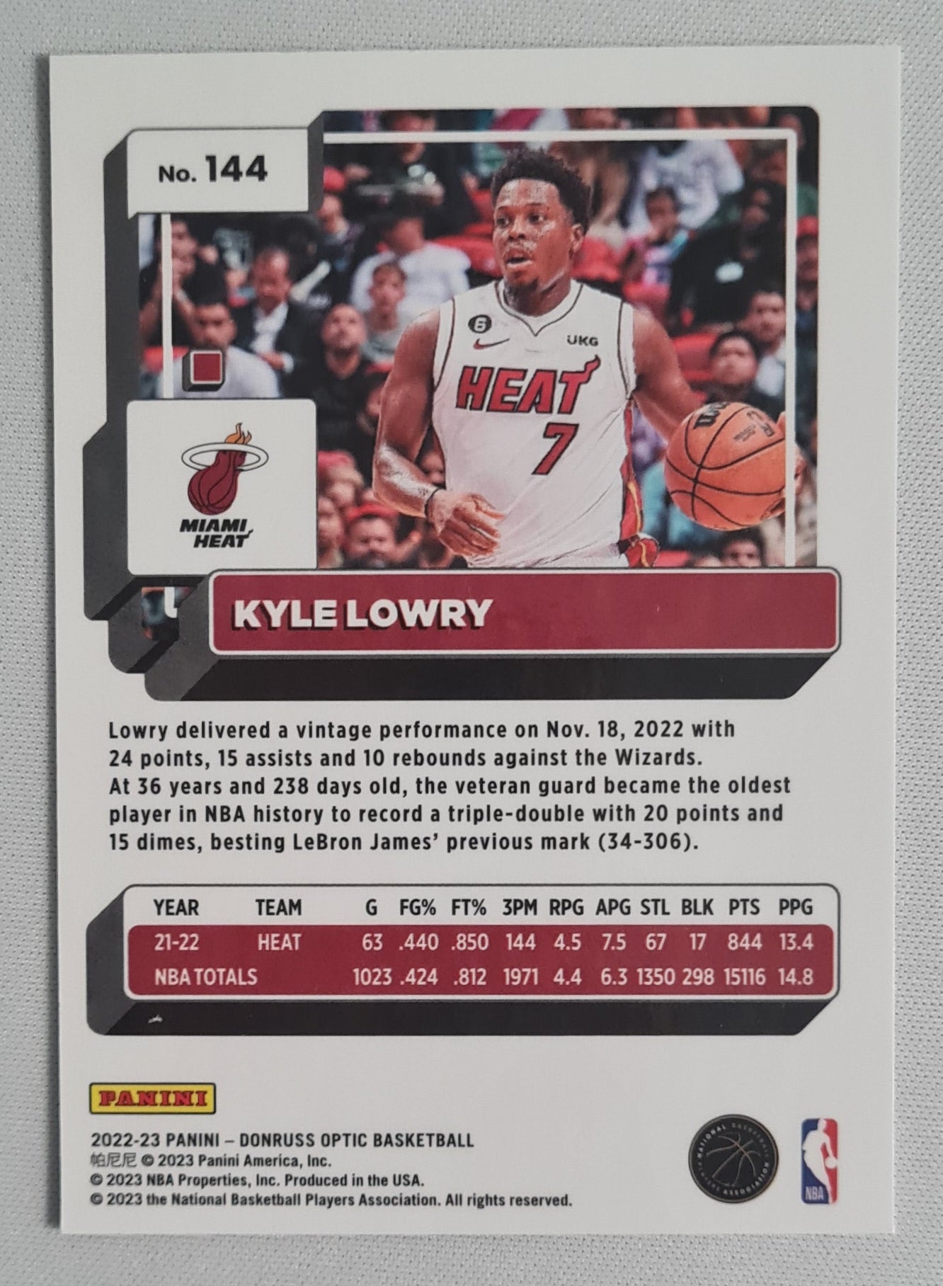 Kyle Lowry - 2022 Panini Donruss Optic Miami Heat #144