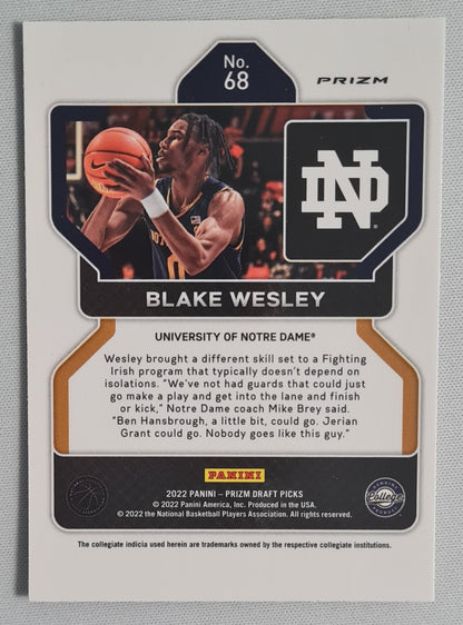 Blake Wesley - 2022 Panini Prizm Draft Picks University of Notre Dame #68 (RC)