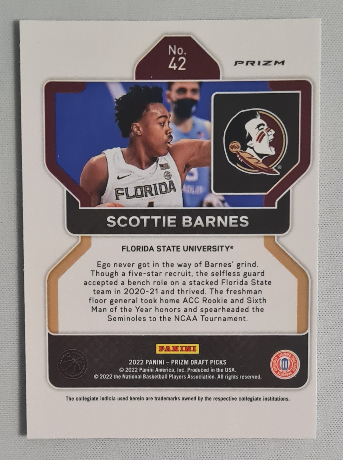 Scottie Barnes -  2022 Panini Silver Prizm Draft Picks Florida State University #42