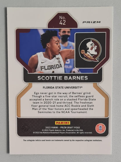 Scottie Barnes -  2022 Panini Silver Prizm Draft Picks Florida State University #42