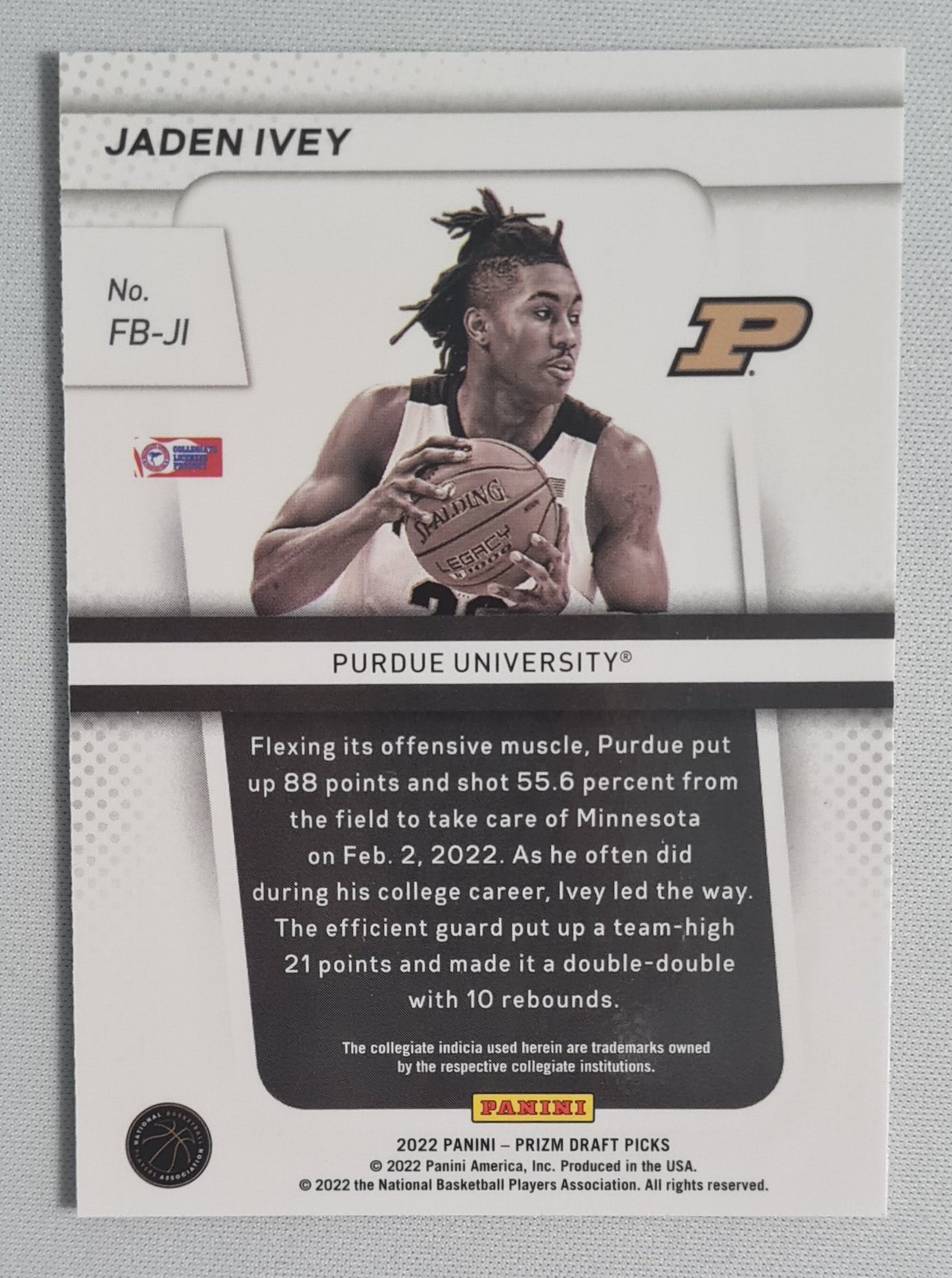 Jaden Ivey -  2022 Panini Prizm Draft Picks Purdue University #FB-JI