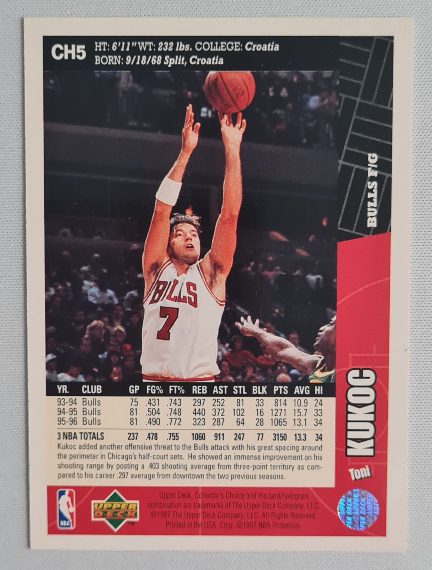 Toni Kukoc - 1997 Upper Deck Collector's Choice Chicago Bulls #CH5