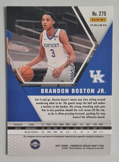Brandon Boston Jr. - 2020 Panini Silver Mosaic Draft Pick University of Kentucky #275