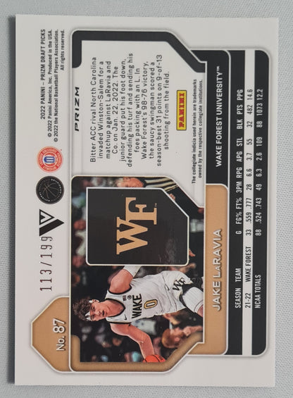 Jake LaRavia - 2022 Panini Prizm Draft Picks Wake Forest Blue Prizm #87 (RC) /199