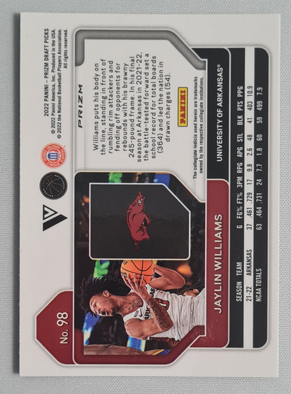 Jaylin Williams - 2022 Panini Prizm Draft Picks Green Prizm Arkansas #98 (RC)
