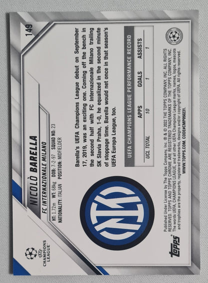 Nicolo Barella - 2022 Topps Chrome (CL) Internazionale Milano #149 Black & White RayWave Refractor
