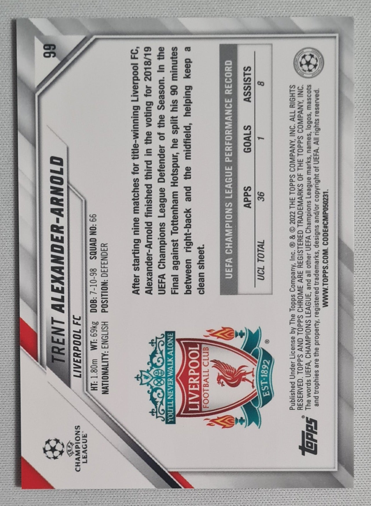 Trent Alexander-Arnold - 2022 Topps Chrome (CL) Liverpool #99