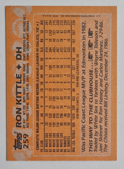 Ron Kittle - 1988 Topps "Chewing Gum" card MLB Baseball New York Yankees #259