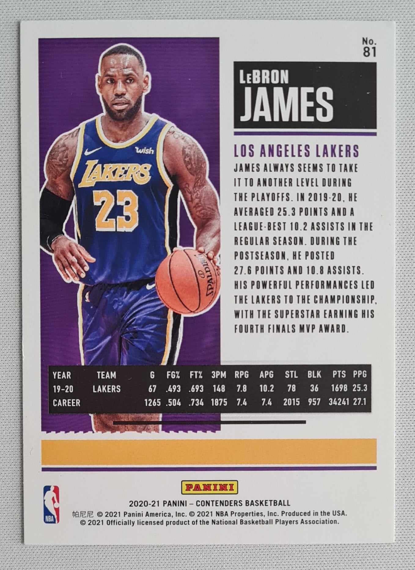 LeBron James - 2020-21 Panini Contenders Basketball Season Ticket #81