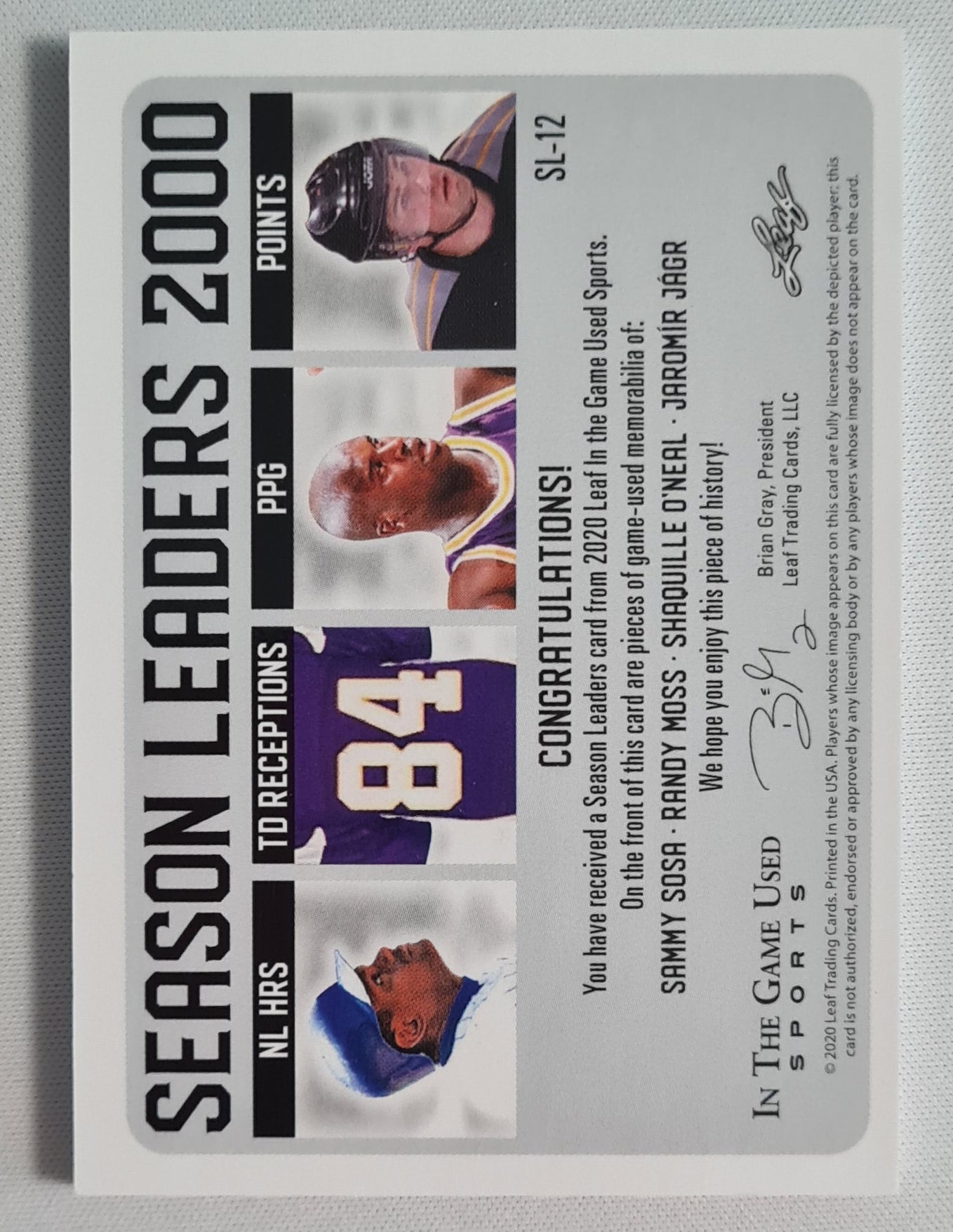 Season Leaders 2000 - 2020 Leaf Trading Cards SOSA/MOSS/O'NEAL/JAGR #SL-12 / four Patch (!) SSP 1/2
