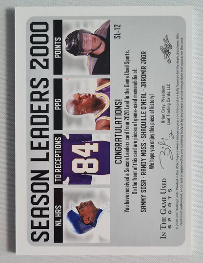 Season Leaders 2000 - 2020 Leaf Trading Cards SOSA/MOSS/O'NEAL/JAGR #SL-12 / four Patch (!) SSP 1/2