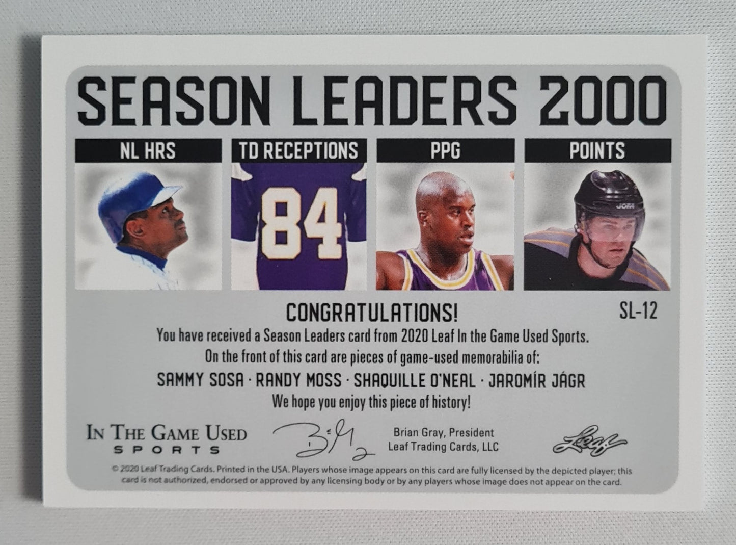 Season Leaders 2000 - 2020 Leaf Trading Cards SOSA/MOSS/O'NEAL/JAGR #SL-12 / four Patch (!) SSP 1/2